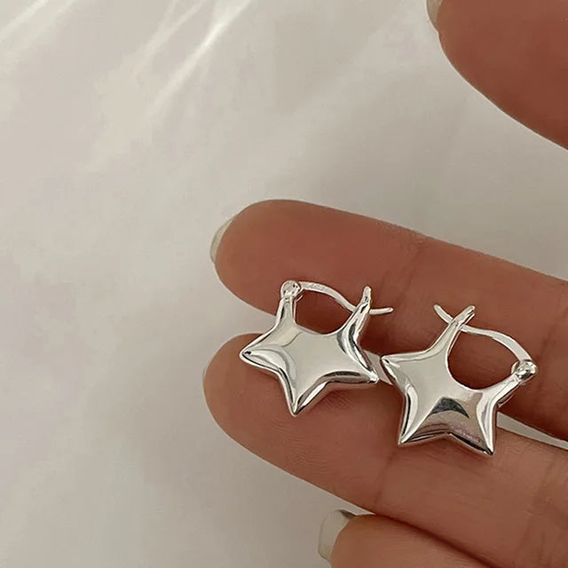 Zilveren Geplatteerde Holle Ster Oorringen van Stargaze voor Dames