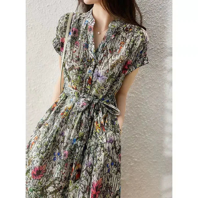 Summer dress with Lace and Printed Vintage Style
