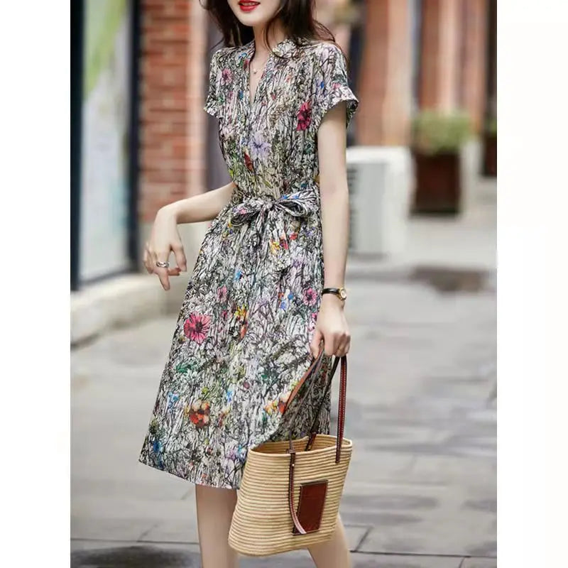 Summer dress with Lace and Printed Vintage Style