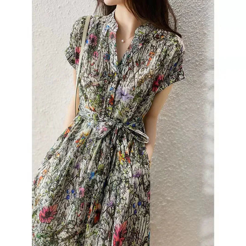 LunaLuxe Elegante Geprinte Lace-Up Zomerjurk