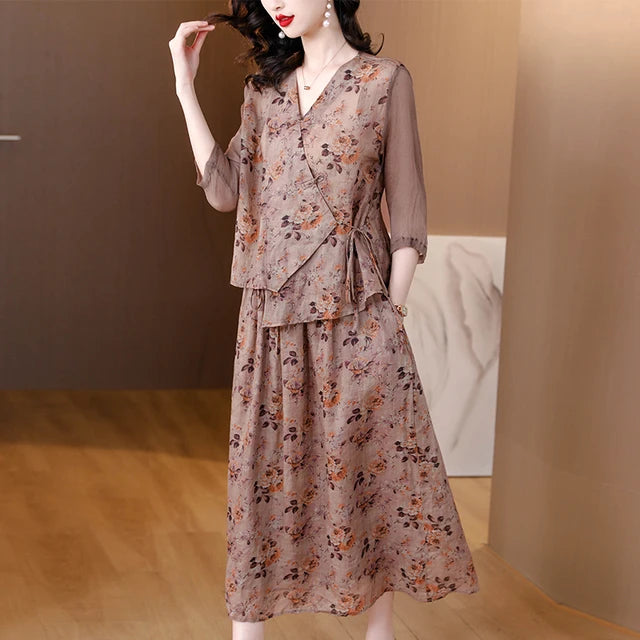 Sonnenstrahlen Mode Vintage Langes Kleid Set für Sommer
