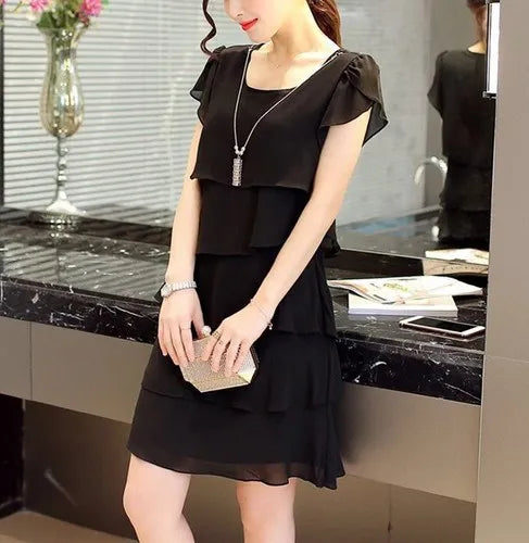 Elara Chic Summer Wave Cut Ruffle Dress