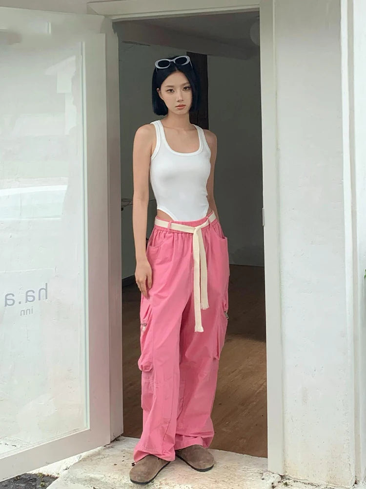 Moda High Street Pantaloni Cargo Rosa da Donna Streetwear Pantaloni Hip Hop