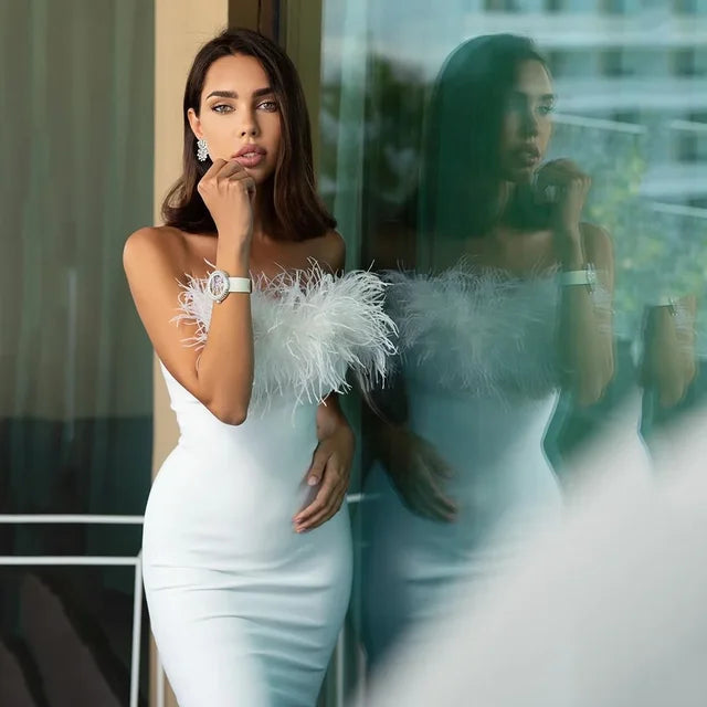 Veya Elegante Gevederde Strapless Jurk
