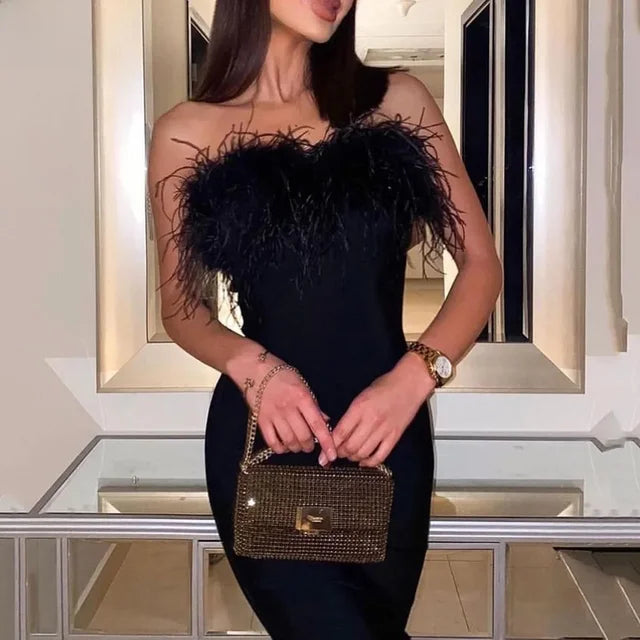 Veya Elegante Gevederde Strapless Jurk