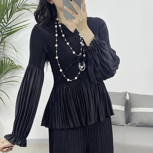 Lente Miyake Geplooide Casual Shirt met Lange Mouwen - Stijlvol en Comfortabel
