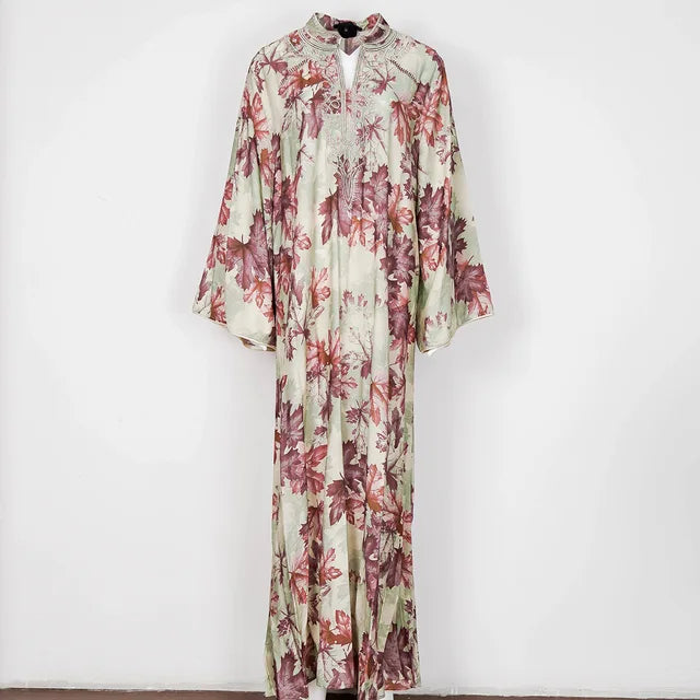 PrachtMode Frühling V-Ausschnitt Bestickte Lange Ärmel Abaya