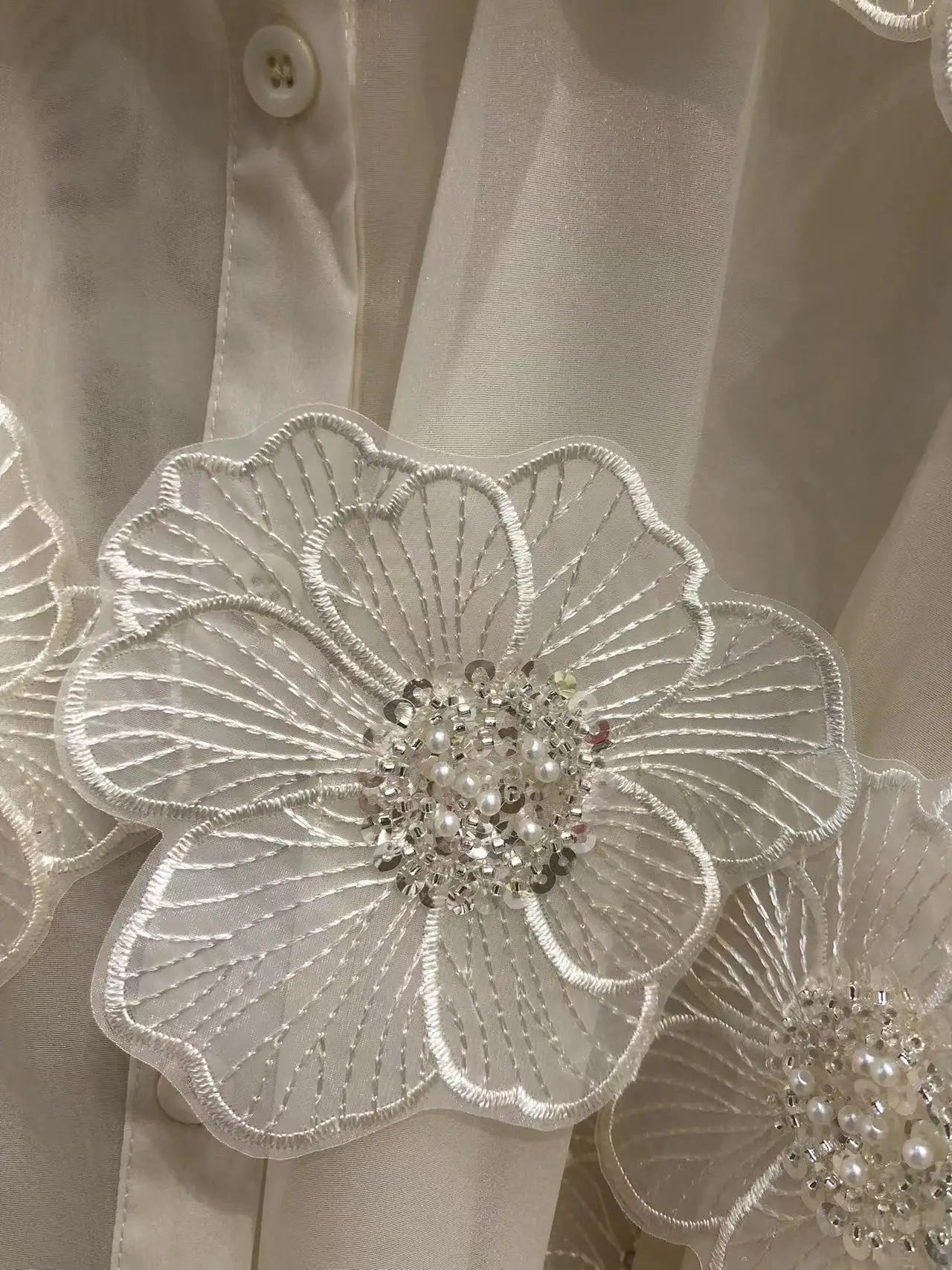 Seductive Mesh Blouse with Sequins and Flowers