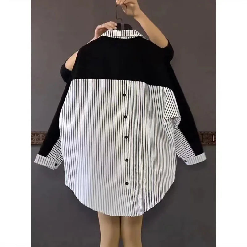 Gestreepte Patchwork Blouse van ElegantEase