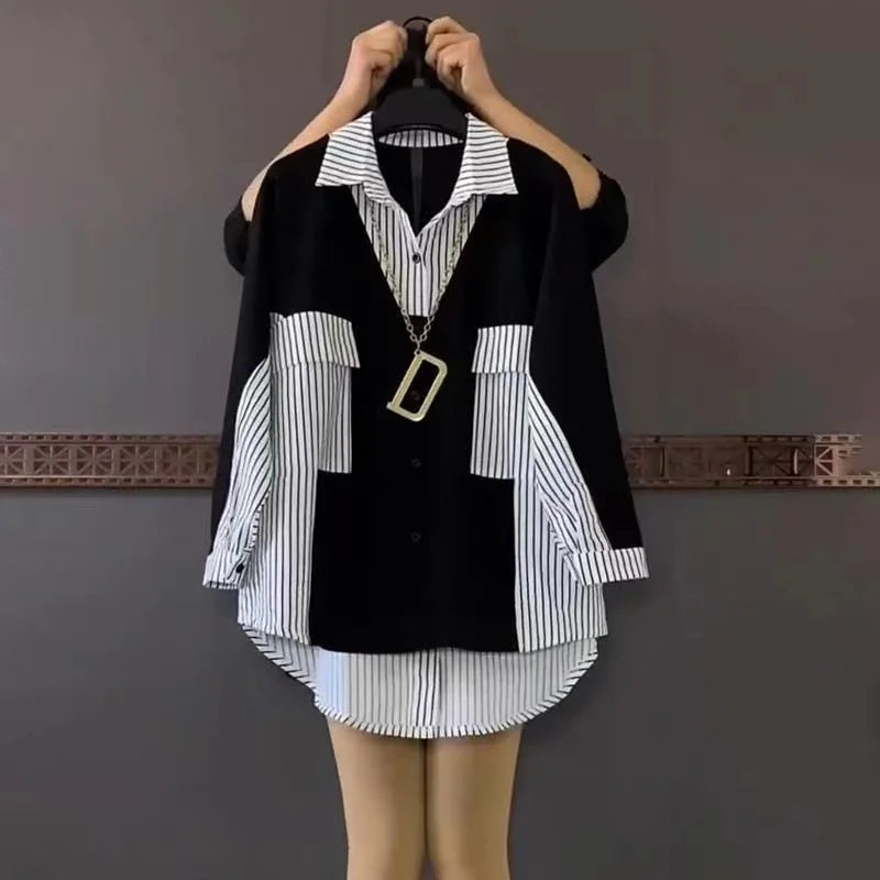 Gestreepte Patchwork Blouse van ElegantEase
