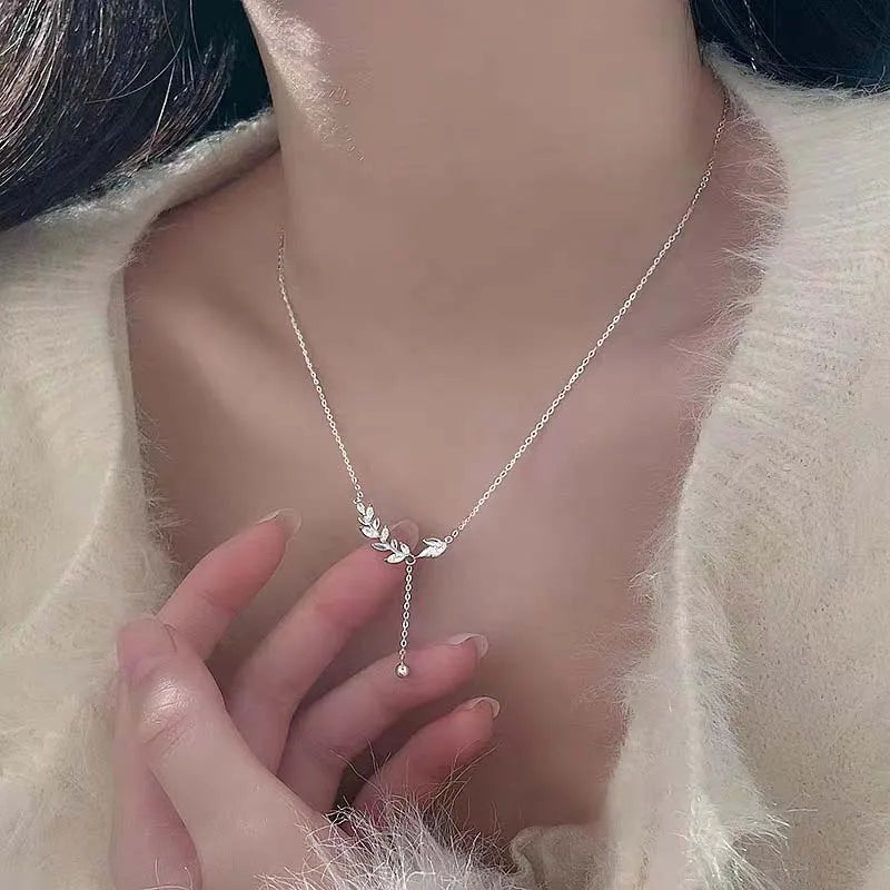 New Silver-colored Wheat Tassel Pendant Necklaces