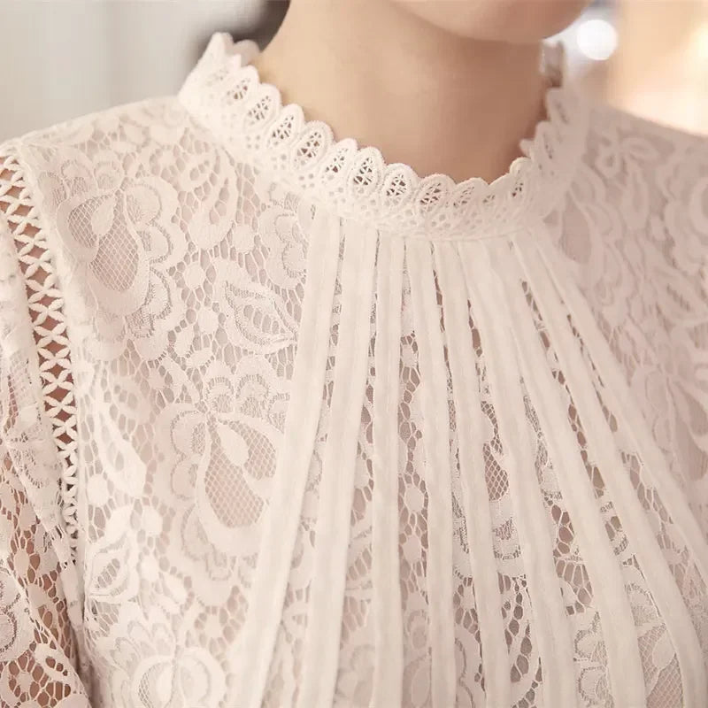 Blusa estiva da donna in chiffon con maniche lunghe e pizzo