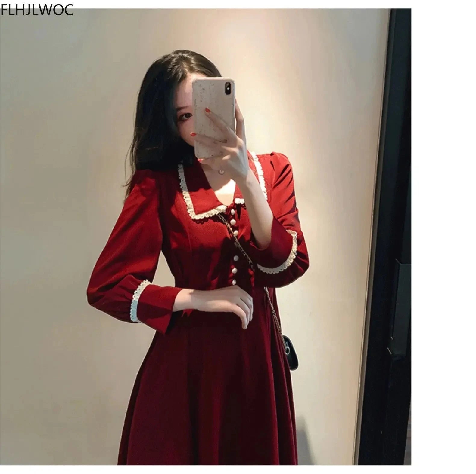 GlamourGloed Festliche Damenmode Lange Rote Hemdblusenkleid
