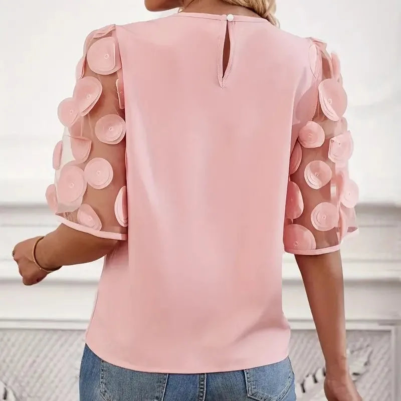 Zomersyde Mesh Splicing Blouse Top