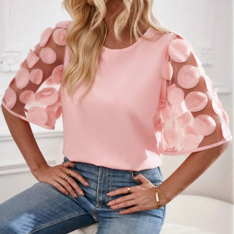 Zomersyde Mesh Splicing Blouse Top