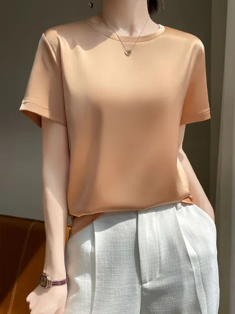Silk Summer T-shirt with Knitted Bottom for Women