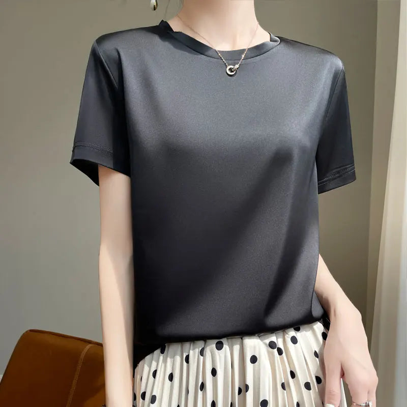 Silk Summer T-shirt with Knitted Bottom for Women