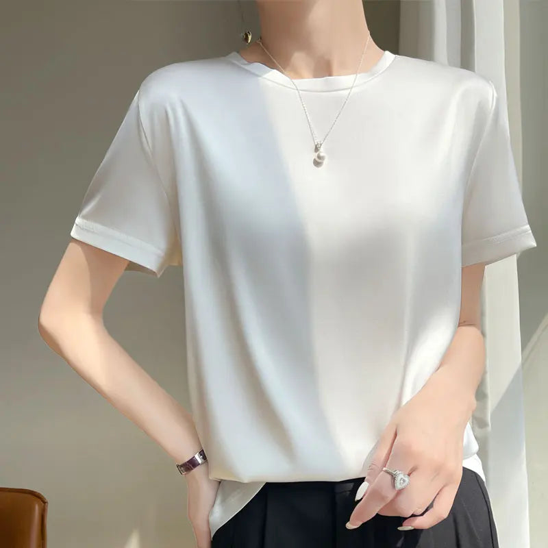 Silk Summer T-shirt with Knitted Bottom for Women