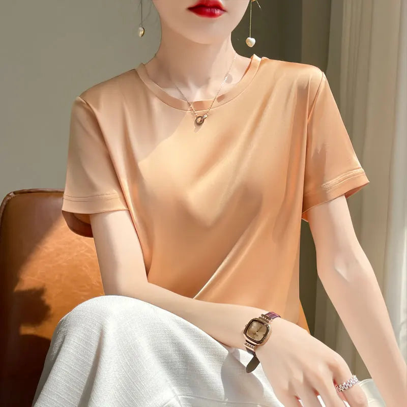 Silk Summer T-shirt with Knitted Bottom for Women
