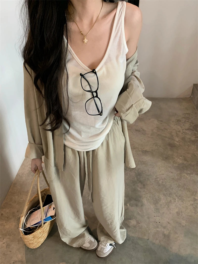 Zomerbries Camicia Giacca in Cotone Lino Kaki