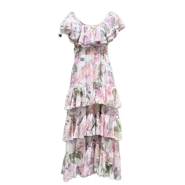 BloesemBelle's Zomerse Flora's Chiffon Bloemenjurk met Ruches en Cake Jurk Bra