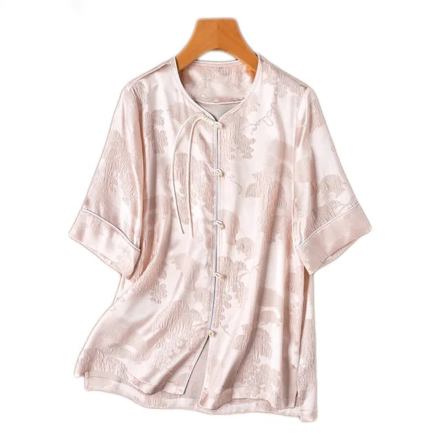 GuanLe Estate Naturale Seta di Gelso Rosa Camicia