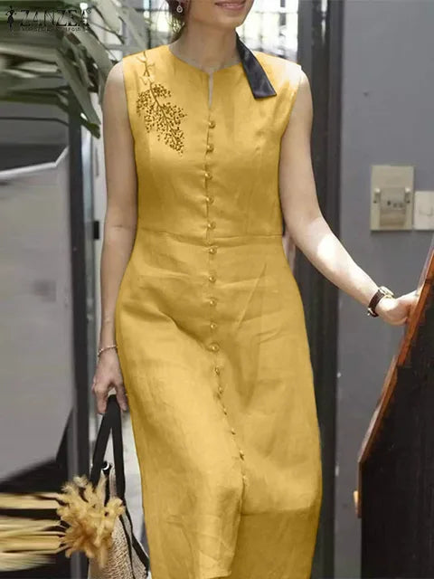 Vintage Bloemenborduurjurk voor Dames