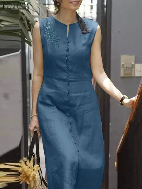 Vintage Bloemenborduurjurk voor Dames