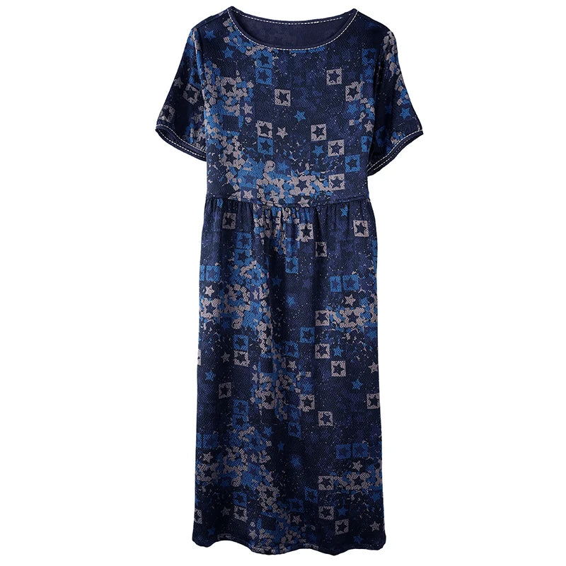 Stylish Breeze Silk Satin Summer Dress with Vintage Print