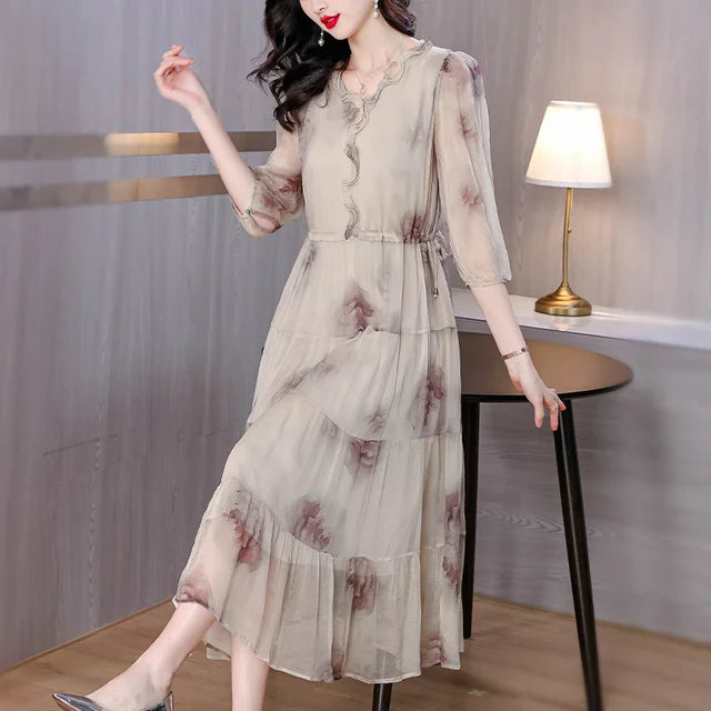 Zonnestraal Fashion Silk V-Neck Summer Dress for Women