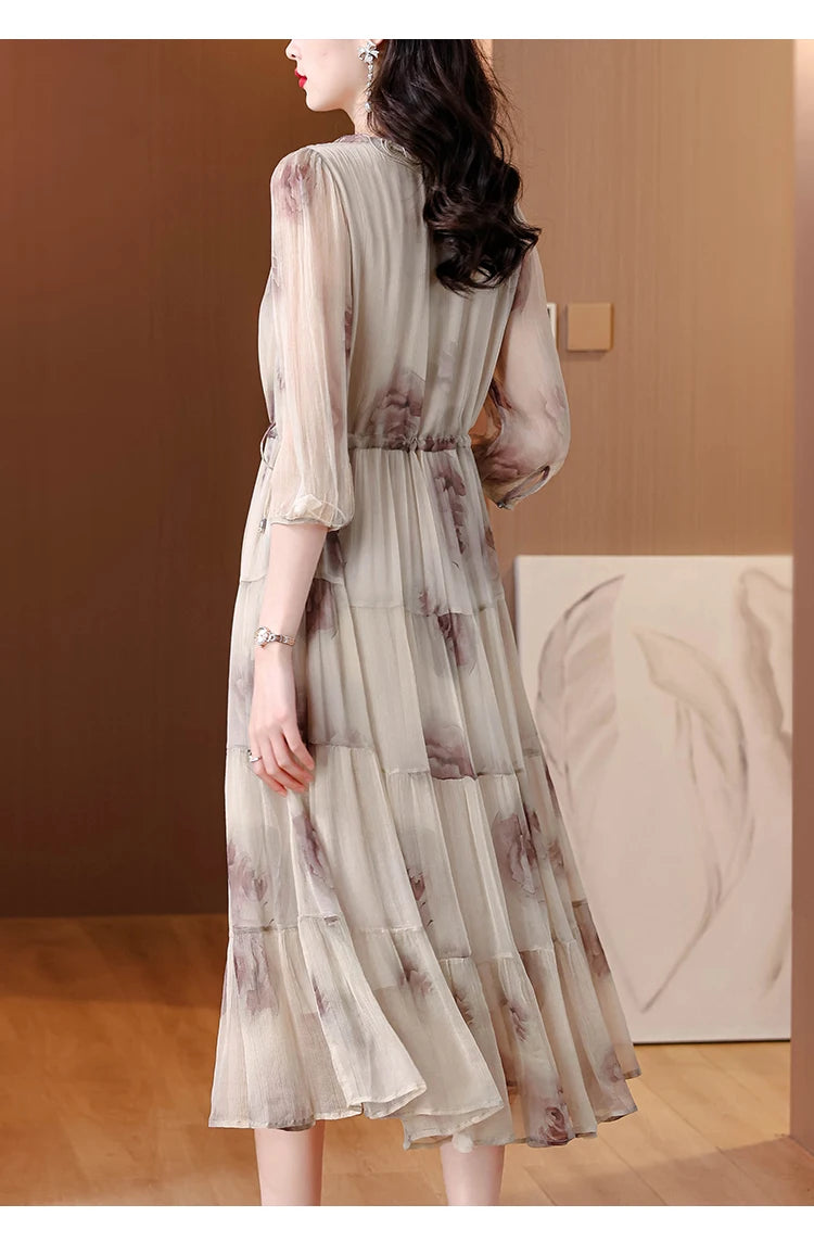 Zonnestraal Mode Seiden V-Ausschnitt Sommerkleid für Damen