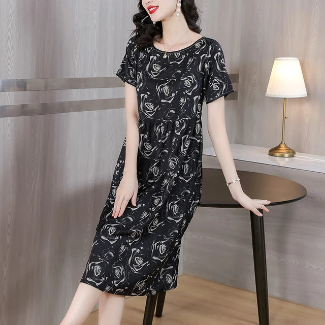 Chic Chic Summer Silk Satin Dress with Floral Print