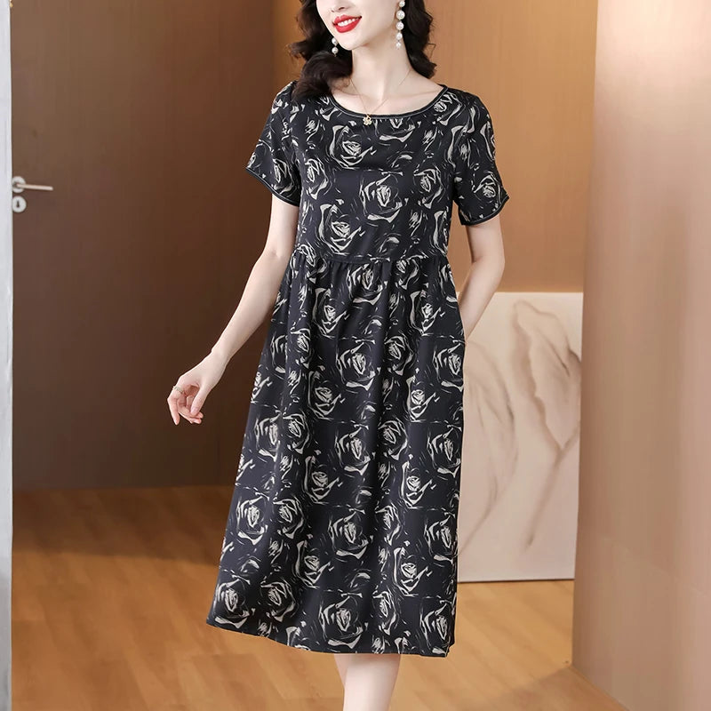 Chic Chic Summer Silk Satin Dress with Floral Print