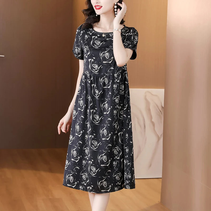 Chic Chic Summer Silk Satin Dress with Floral Print