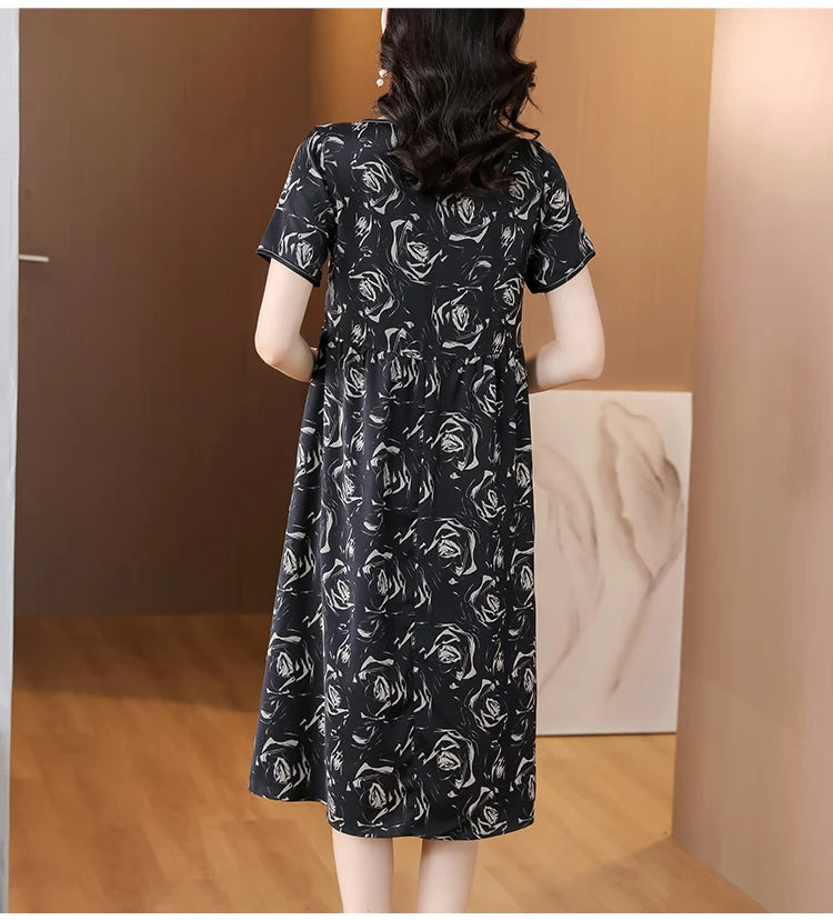 Chic Chic Summer Silk Satin Dress with Floral Print