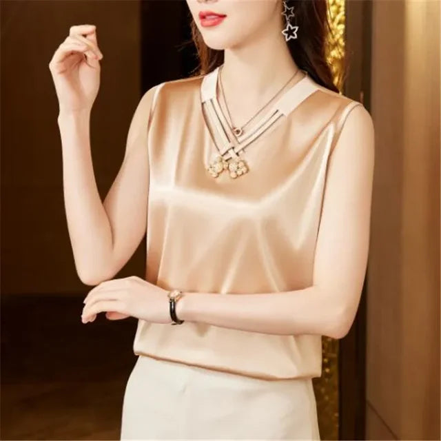Camicetta Estiva in Raso - Top Elegante Senza Maniche per Donna