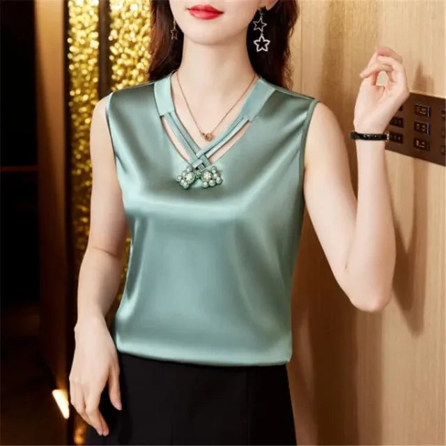 Camicetta Estiva in Raso - Top Elegante Senza Maniche per Donna