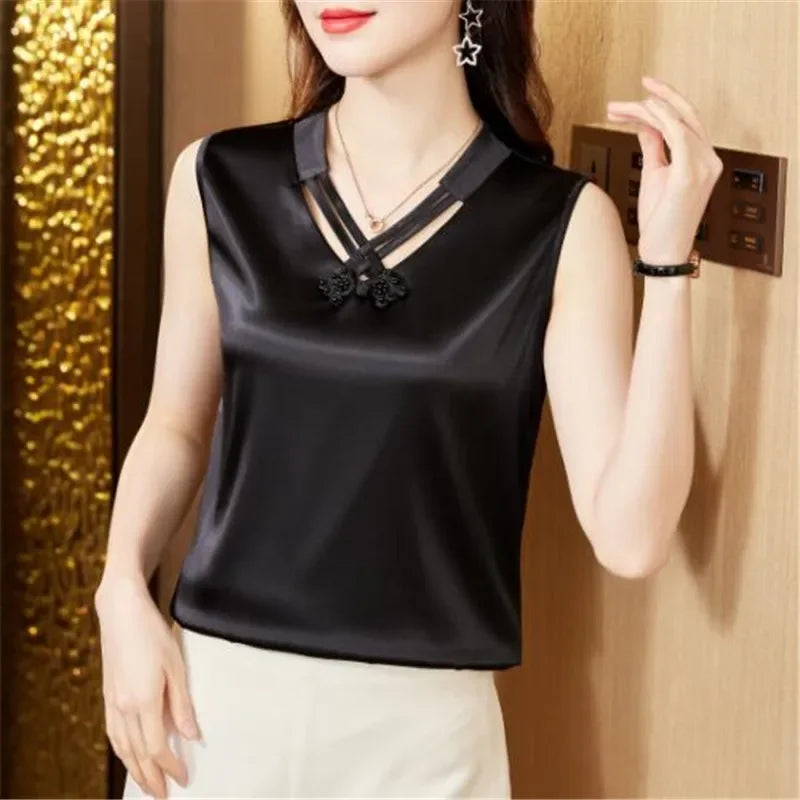 Camicetta Estiva in Raso - Top Elegante Senza Maniche per Donna