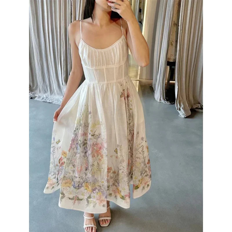 ZomerGloed Retro Gedrukte Taille-Gecontroleerde Jurk