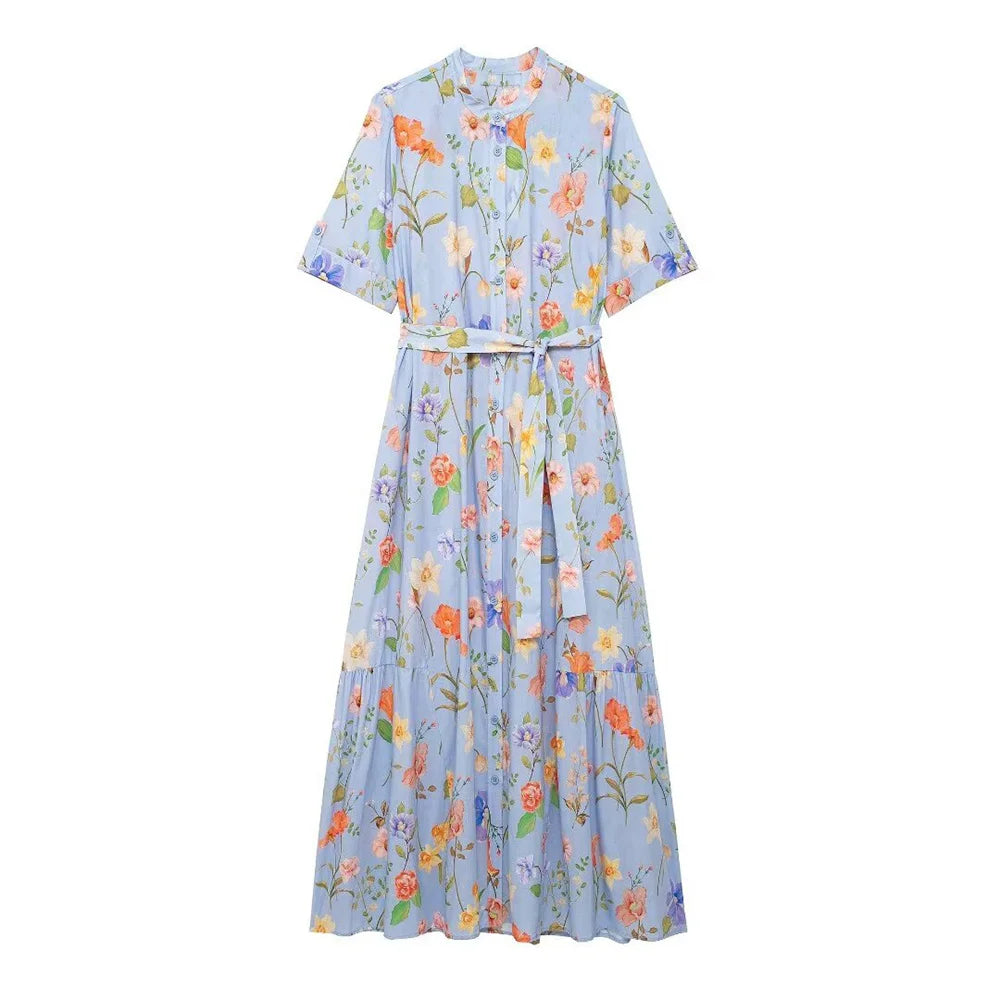 AuroraGlow Mode Floral Print Long Dress