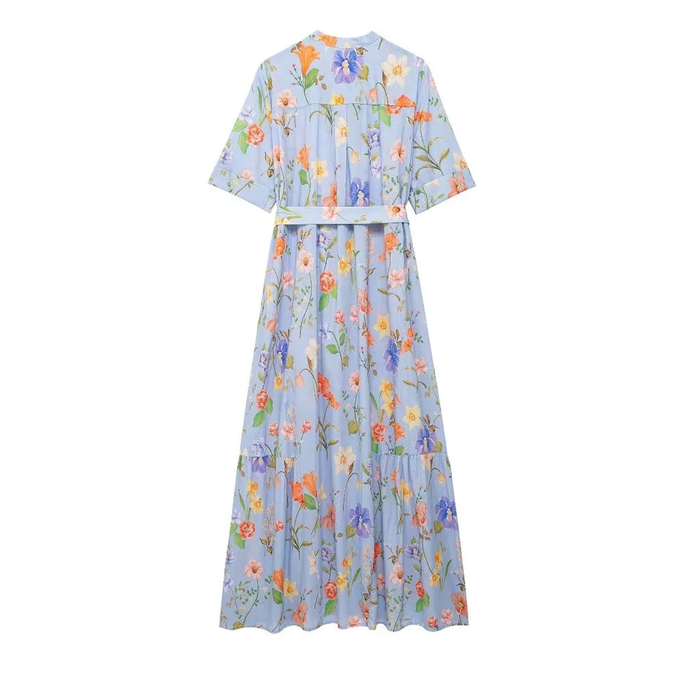 AuroraGlow Mode Floral Print Long Dress