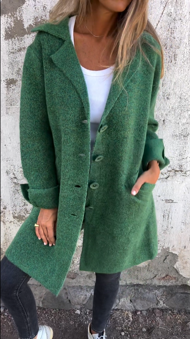 Long Casual Jacket with Stylish Lapels – Elegant Women's Jacket for Every Occasion