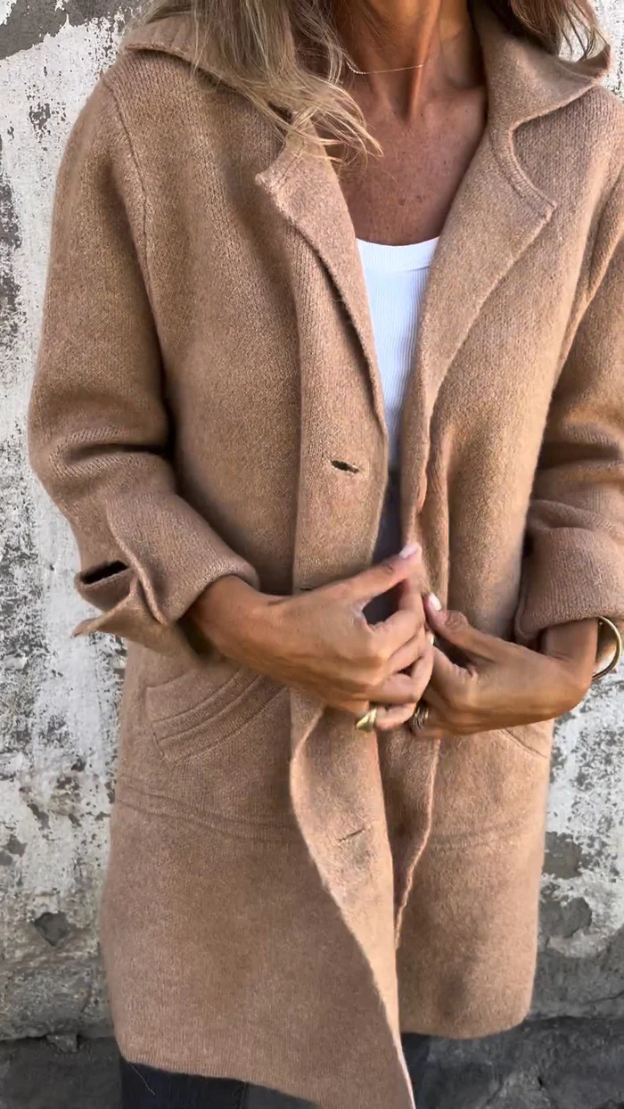 Long Casual Jacket with Stylish Lapels – Elegant Women's Jacket for Every Occasion