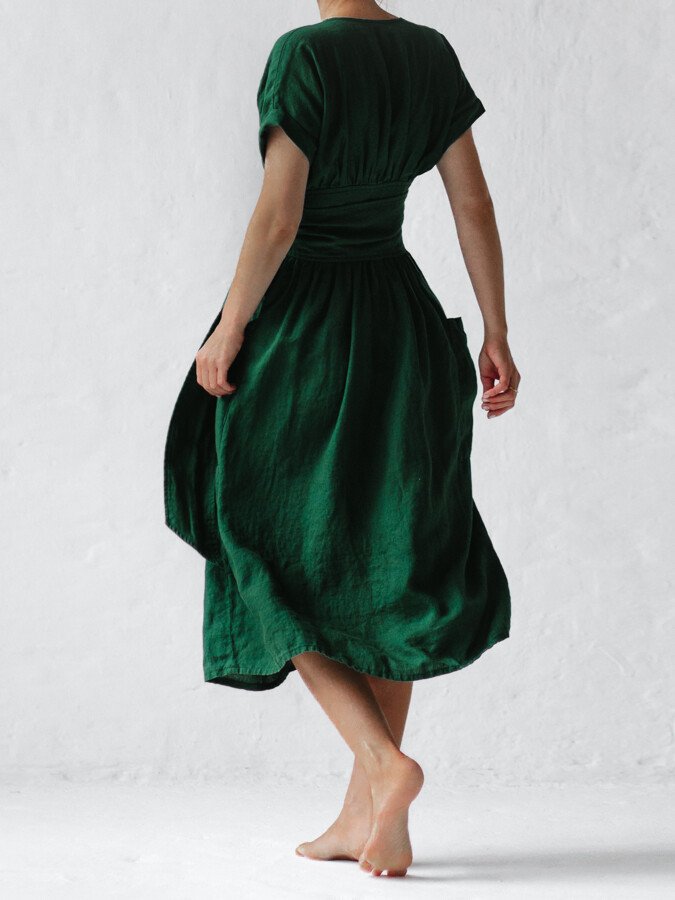 Chic Linen Lace-up Dress