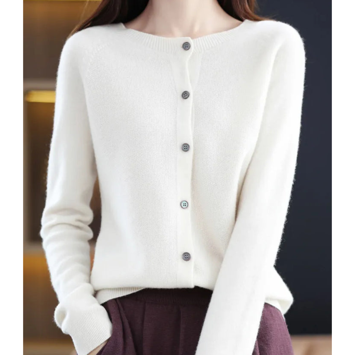 VELANORA - Zuivere Merinowol Dames O-hals Cardigan Kasjmier Trui