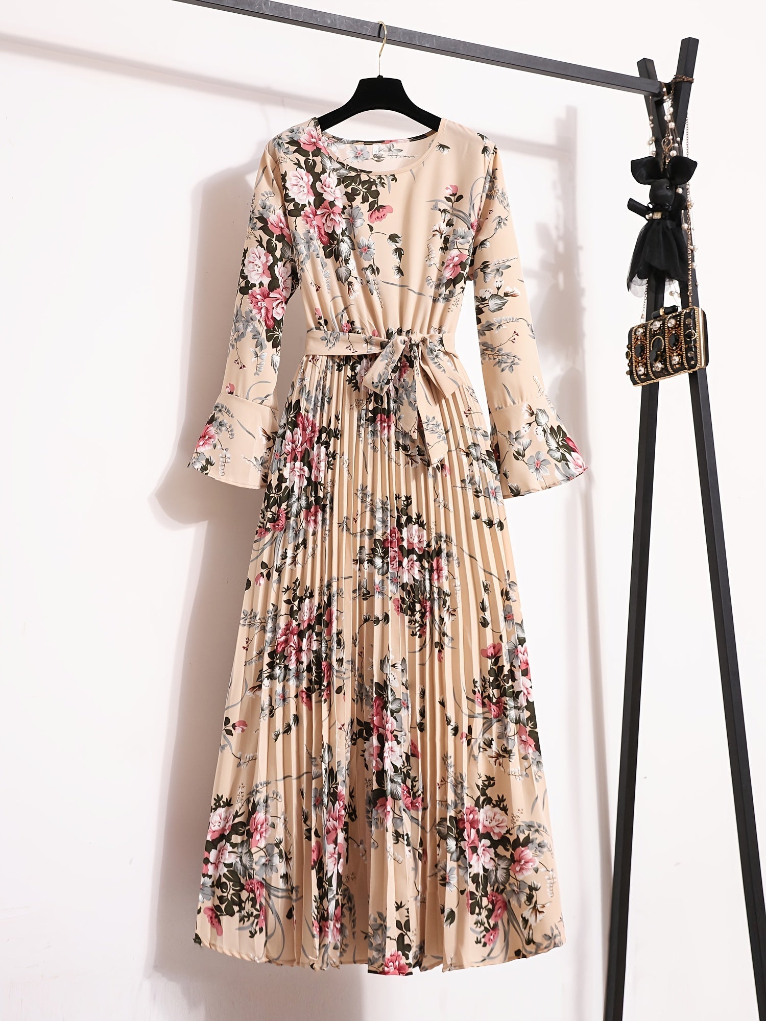 VELANORA - Vestito Plissettato con Stampa a Fiori