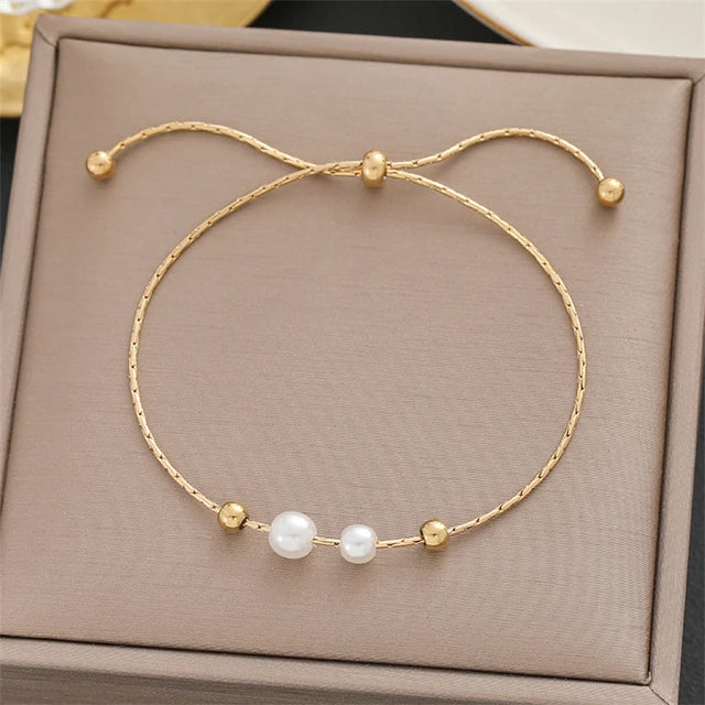 Betoverende Roestvrijstalen Simplicity Kralen Parel Hanger Verstelbare Armbanden van Glanzend Juweel
