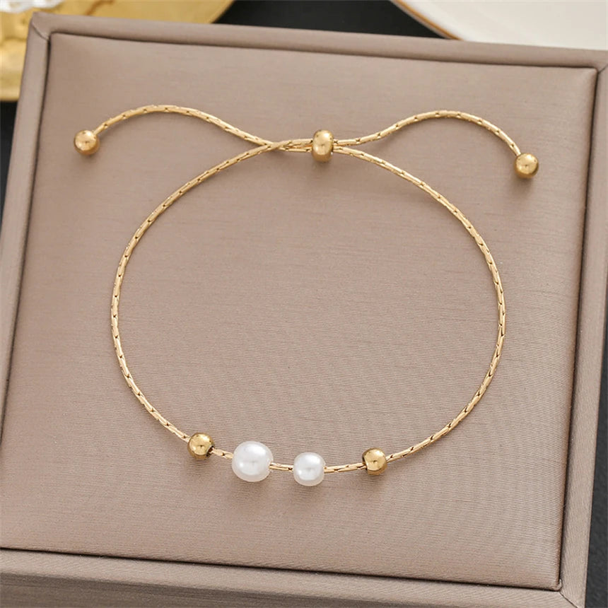 Betoverende Roestvrijstalen Simplicity Kralen Parel Hanger Verstelbare Armbanden van Glanzend Juweel