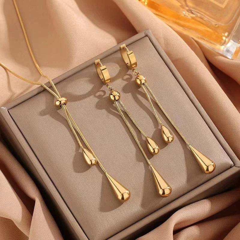 Dazzle 316L Acciaio Inossidabile Forma Goccia Charm Collana e Orecchini