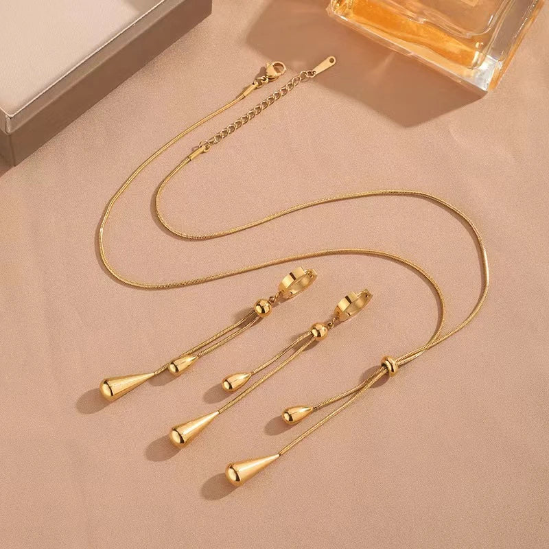 Dazzle 316L Acciaio Inossidabile Forma Goccia Charm Collana e Orecchini